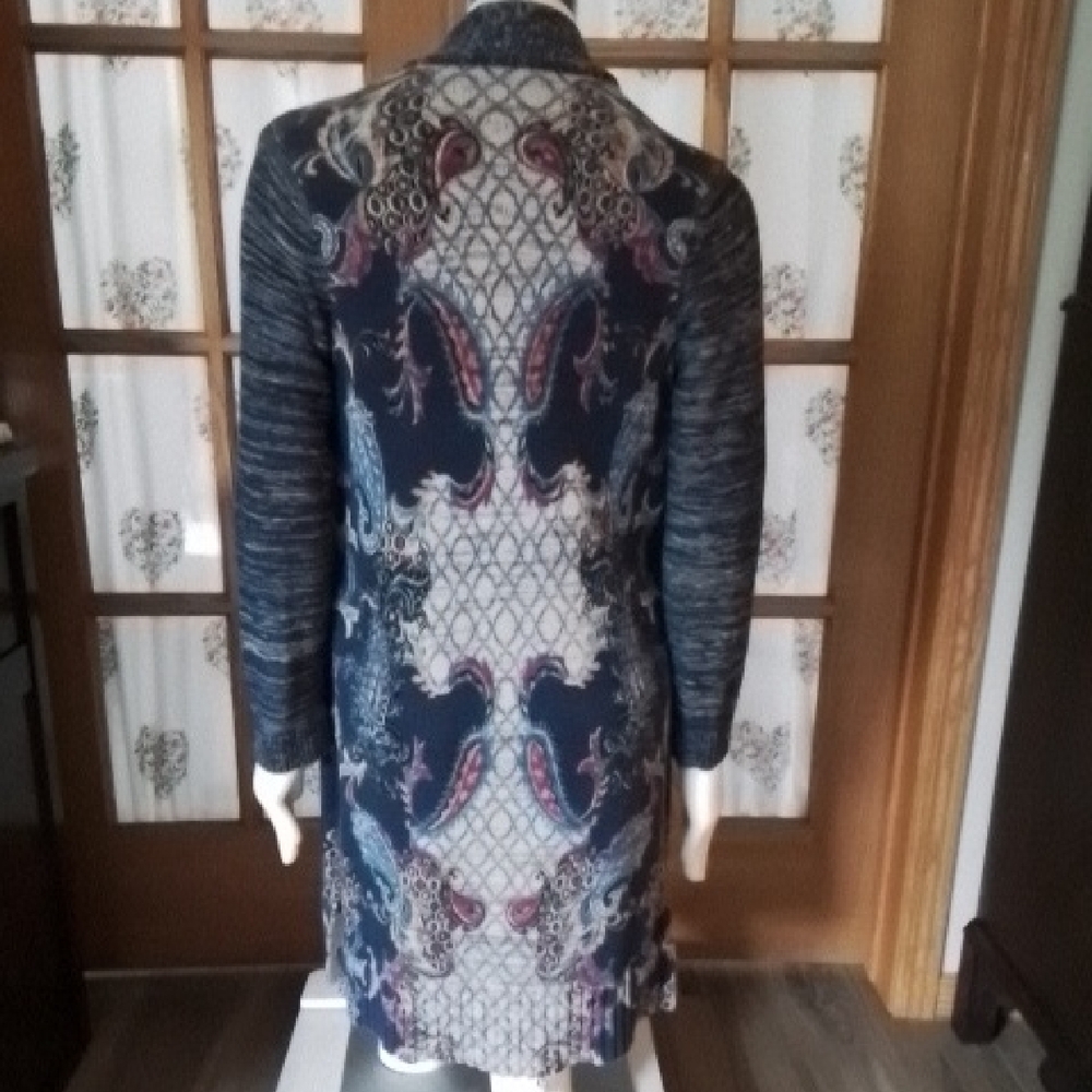 Chico's Blue Long, Patterned Cardi, Cotton/Rayon, Sm/Med.